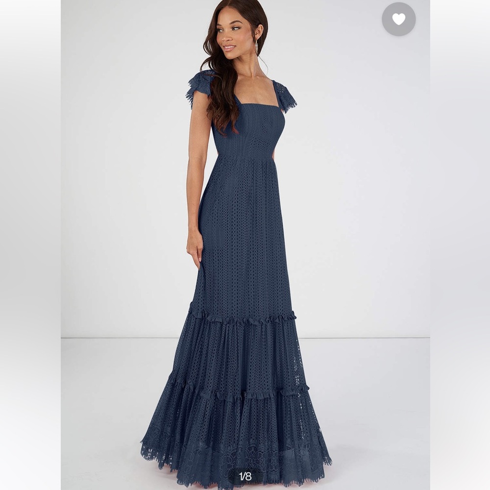 Never worn Dusty blue Azazie Bora Bora a-line lace dress.